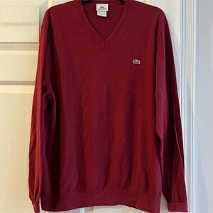 Lacoste Men's V-Neck Pullover Sweater Red 7 Long Sleeve Casual